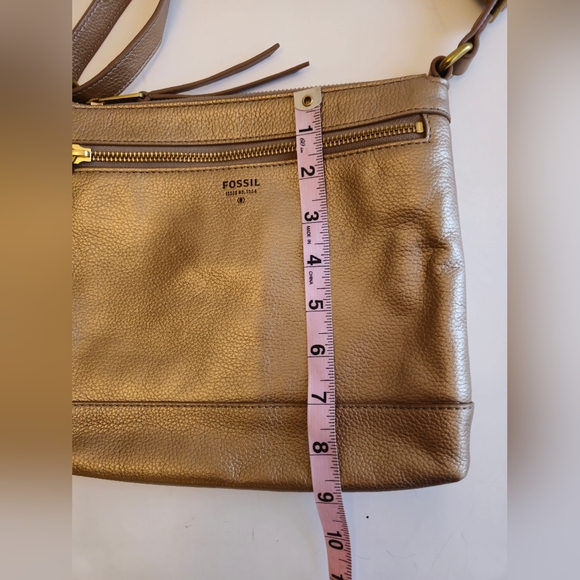 Fossil Women's Gold Pebbled Leather Crossbody Purse Bag - Picture 11 of 16